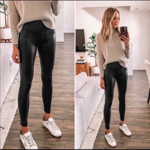 Commando Perfect Control Faux Leather High Rise Raw Hem Stretch Leggings Black L - Picture 4 of 11